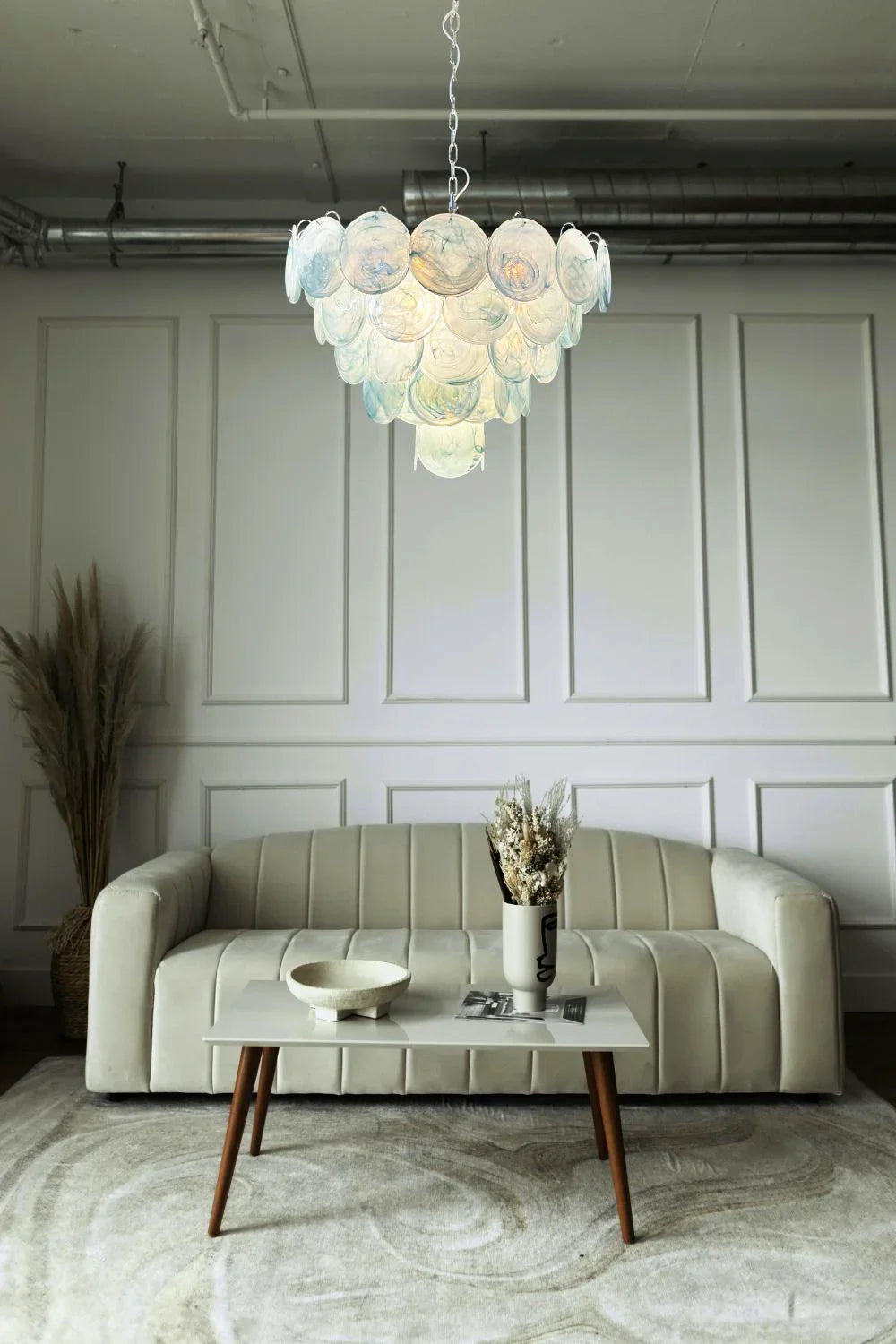 Vintage Blue Disc Glass Chandelier - view 11 | Metavaya