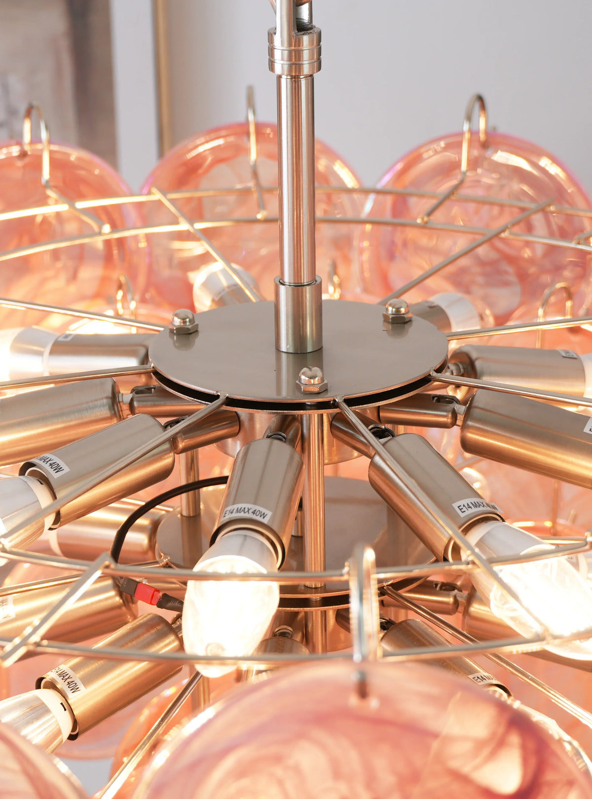 Vintage Pink Disc Glass Chandelier - view 13 | Metavaya