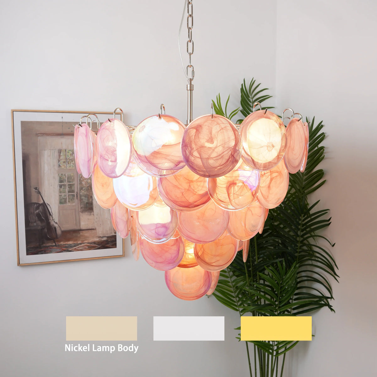 Vintage Pink Disc Glass Chandelier - view 21 | Metavaya