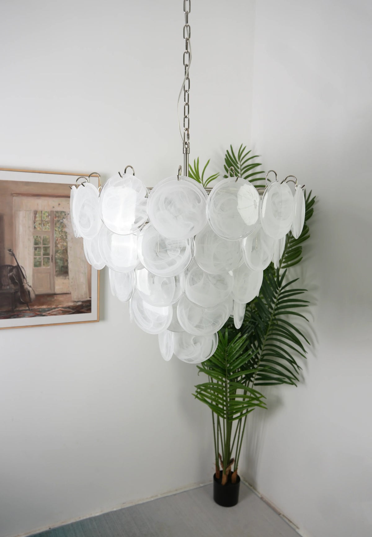 Vintage White Disc Glass Chandelier - view 5 | Metavaya