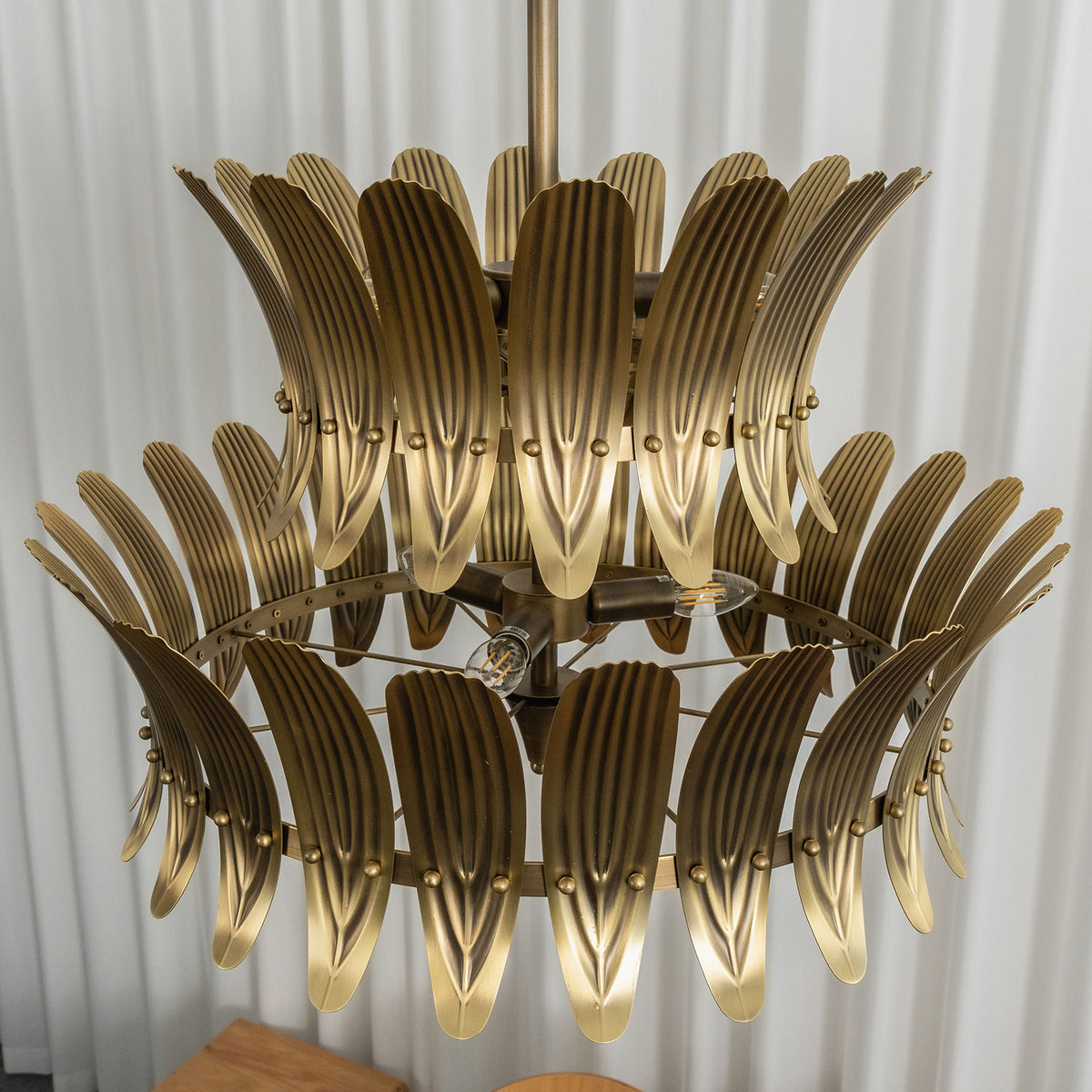 Vintage Brass Leaf Eight Light Chandelier | Metavaya