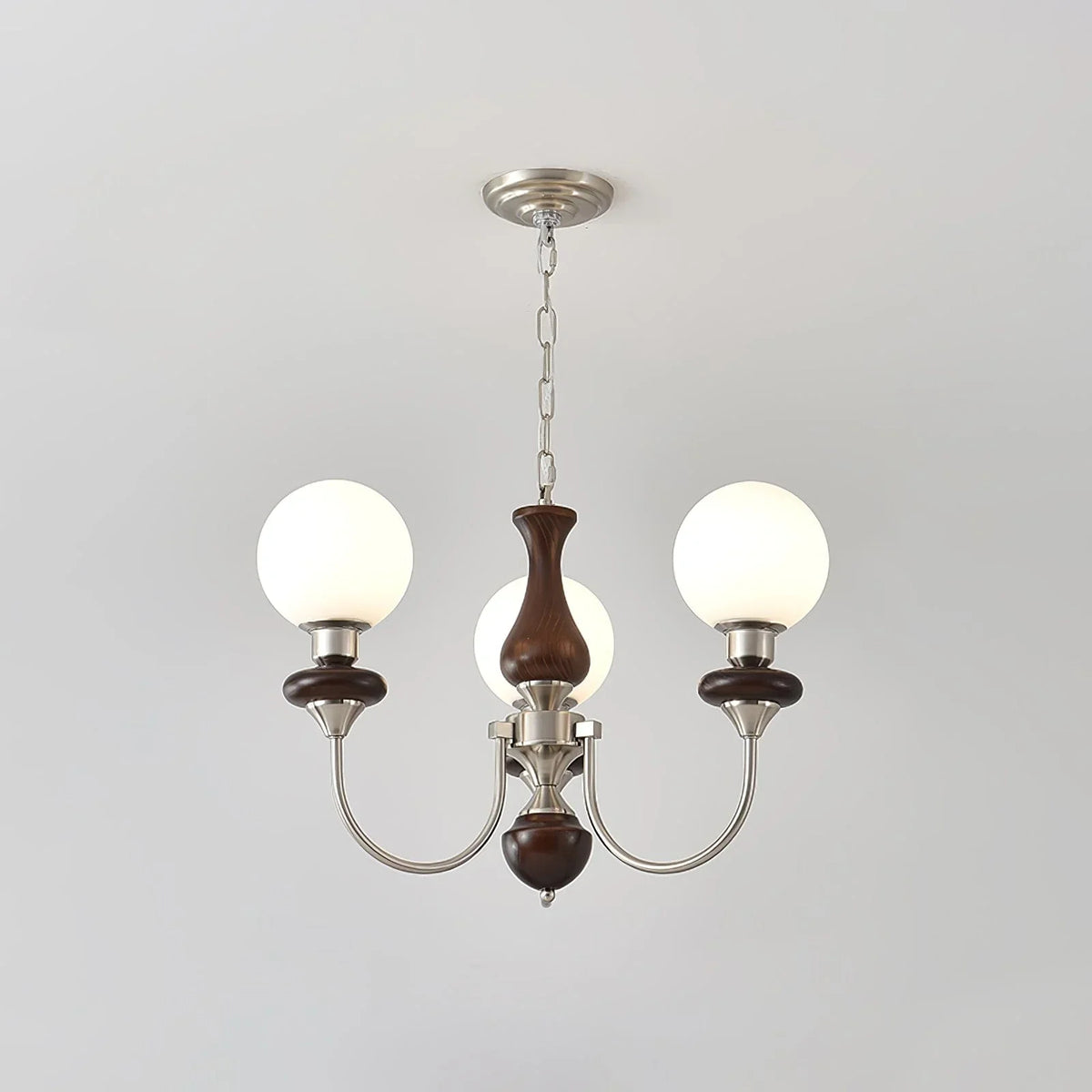 Metavaya Chandelier 3 lamps Dia 60cm x H 38cm / ∅ 23.6″ x H 15″ / Chrome & Walnut Walnut Brass Chandelier 662668841632 M2023122101-2 Walnut Brass Chandelier | Discount Sale