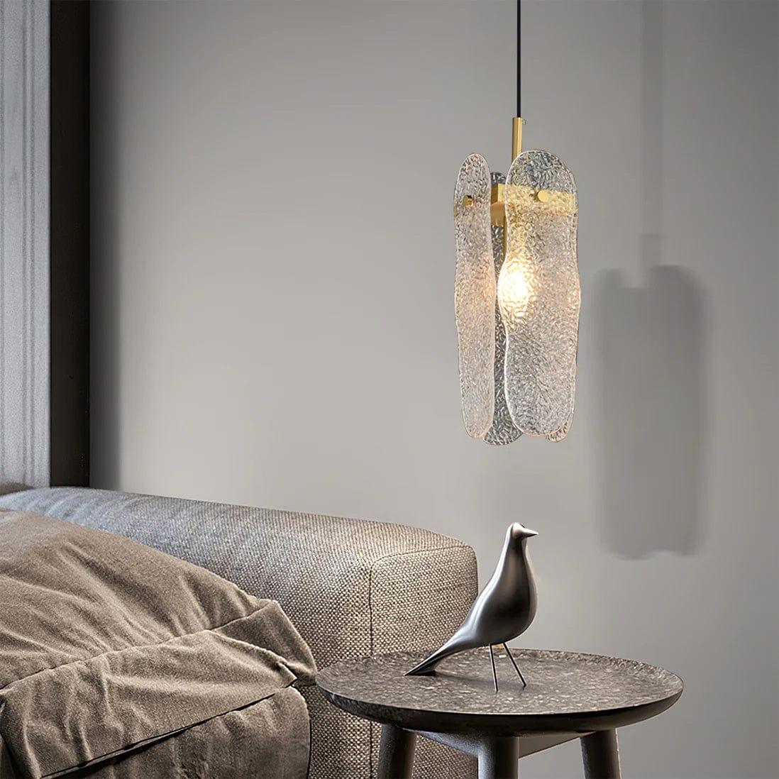 Metavaya Ceiling Lamp Dia 13cm x H 35cm / Gold & Clear Water-patterned Glass Pendant Lamp 6938617775551 M2023061701-1