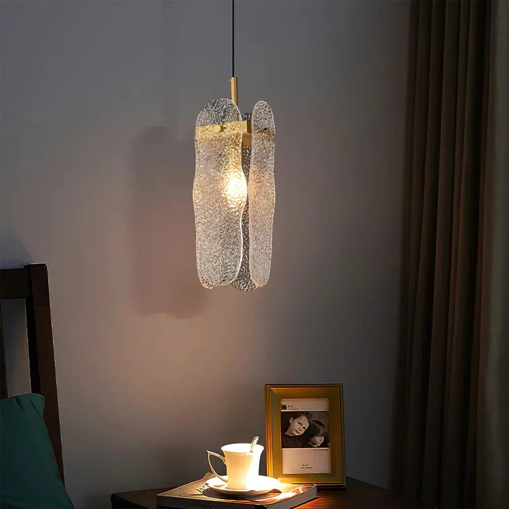 Metavaya Ceiling Lamp Dia 13cm x H 35cm / Gold & Clear Water-patterned Glass Pendant Lamp 6938617775551 M2023061701-1