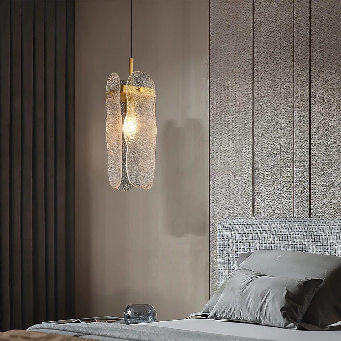 Metavaya Ceiling Lamp Dia 13cm x H 35cm / Gold & Clear Water-patterned Glass Pendant Lamp 6938617775551 M2023061701-1