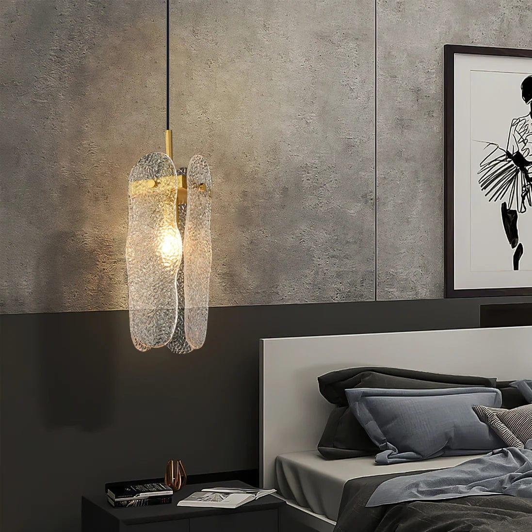 Metavaya Ceiling Lamp Dia 13cm x H 35cm / Gold & Clear Water-patterned Glass Pendant Lamp 6938617775551 M2023061701-1