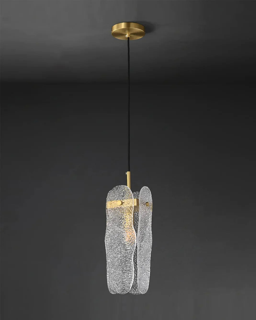 Metavaya Ceiling Lamp Dia 13cm x H 35cm / Gold & Clear Water-patterned Glass Pendant Lamp 6938617775551 M2023061701-1