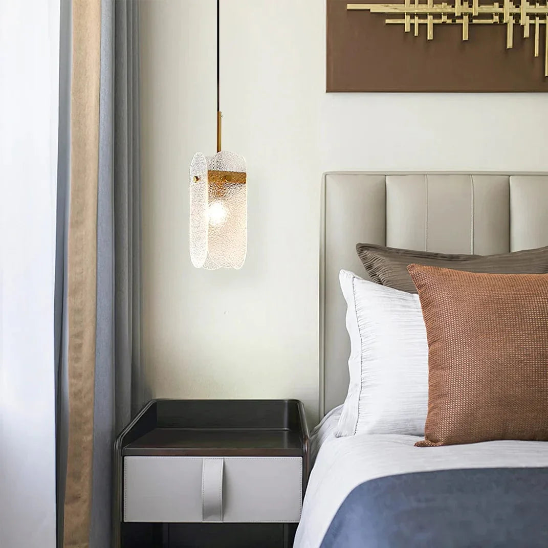 Metavaya Ceiling Lamp Dia 13cm x H 35cm / Gold & Clear Water-patterned Glass Pendant Lamp 6938617775551 M2023061701-1