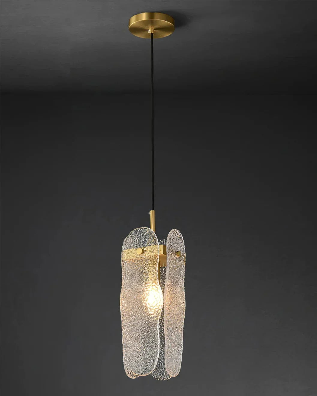 Metavaya Ceiling Lamp Dia 13cm x H 35cm / Gold & Clear Water-patterned Glass Pendant Lamp 6938617775551 M2023061701-1