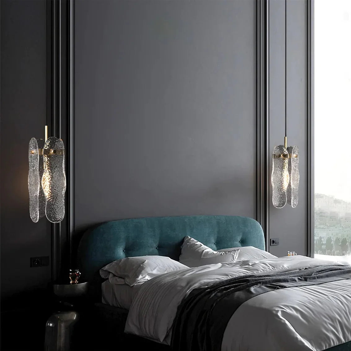 Metavaya Ceiling Lamp Dia 13cm x H 35cm / Gold & Clear Water-patterned Glass Pendant Lamp 6938617775551 M2023061701-1