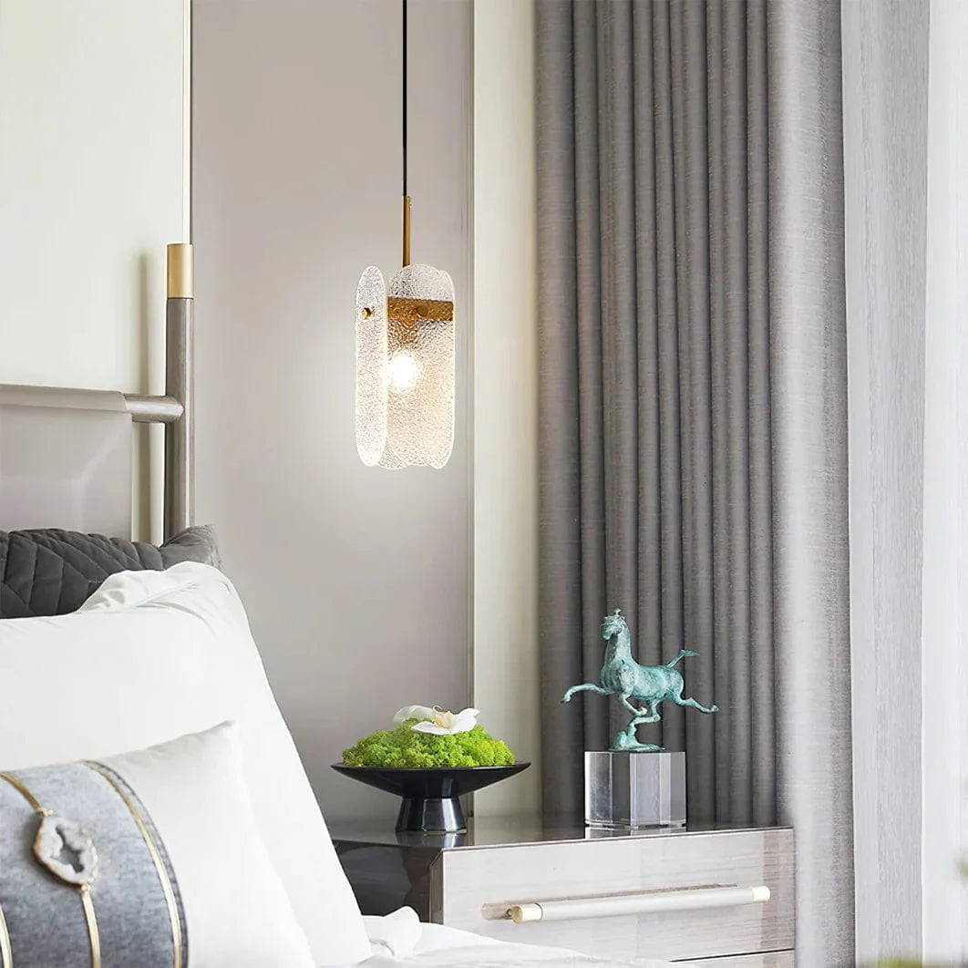 Metavaya Ceiling Lamp Dia 13cm x H 35cm / Gold & Clear Water-patterned Glass Pendant Lamp 6938617775551 M2023061701-1