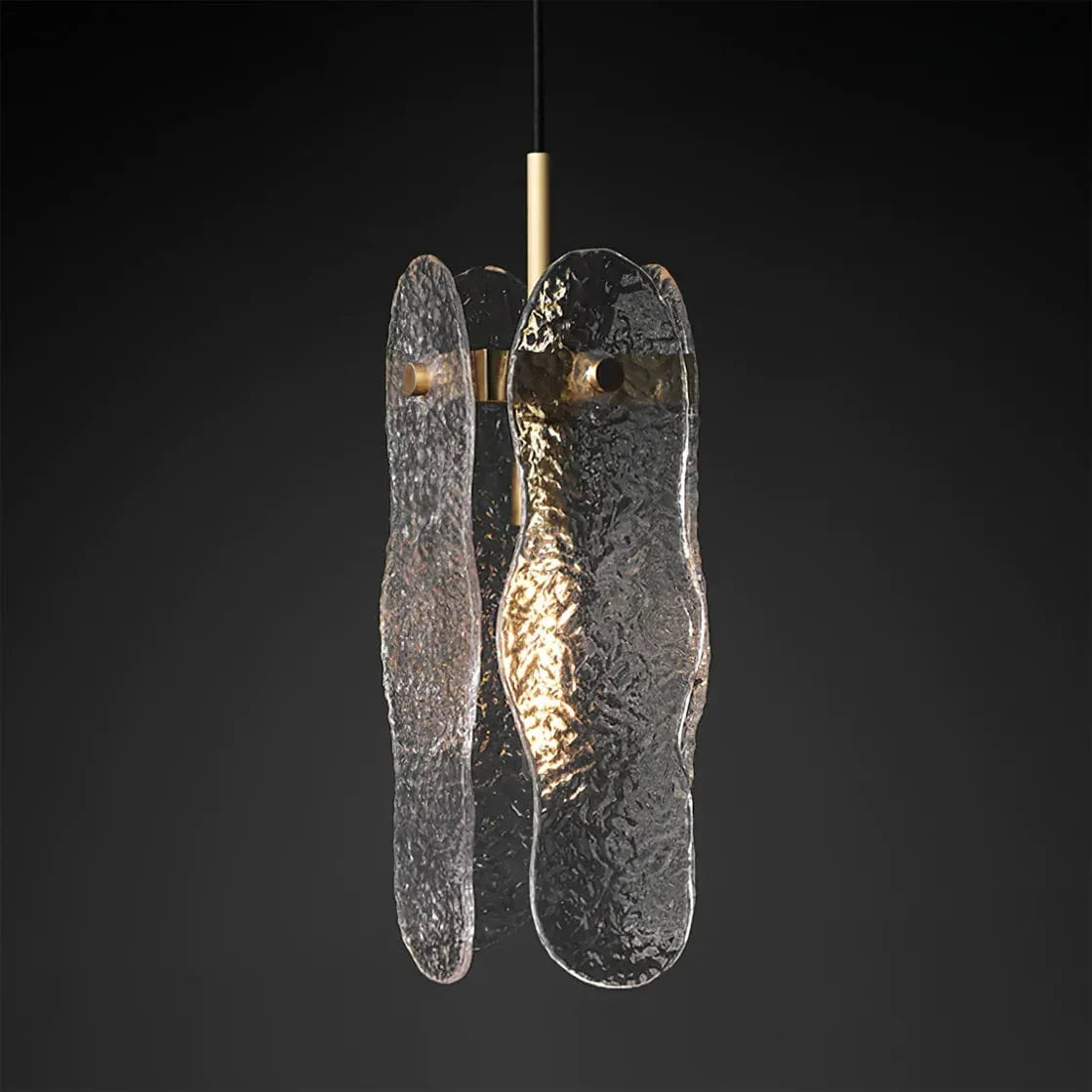 Metavaya Ceiling Lamp Dia 13cm x H 35cm / Gold & Clear Water-patterned Glass Pendant Lamp 6938617775551 M2023061701-1