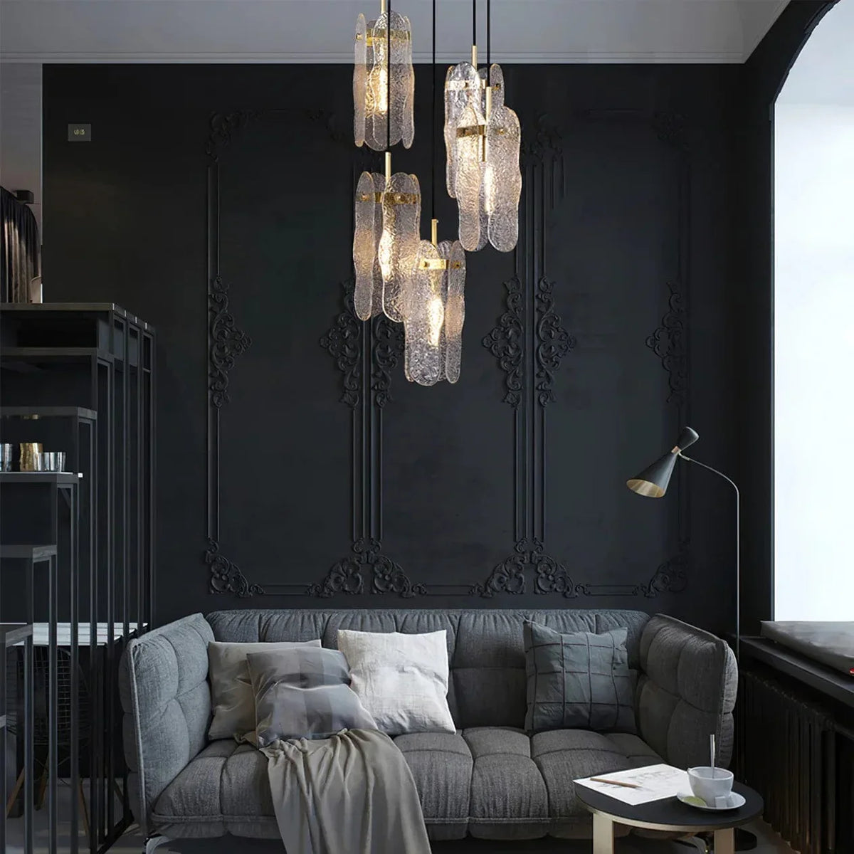 Metavaya Ceiling Lamp Dia 13cm x H 35cm / Gold & Clear Water-patterned Glass Pendant Lamp 6938617775551 M2023061701-1