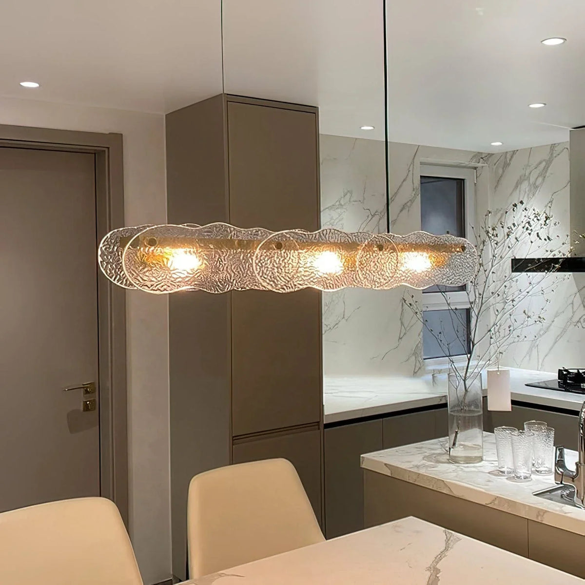Metavaya Pendant light Dia 128cm x H 15cm / ∅ 50.3″ x H 5.9″ / Copper Water Ripple Glass Island Chandeliers 6938617781224 M2023081402-1