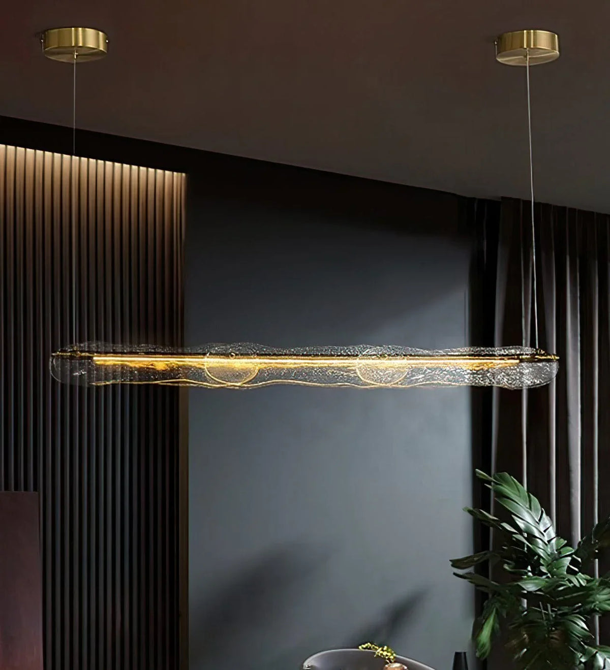 Metavaya Pendant light Dia 128cm x H 15cm / ∅ 50.3″ x H 5.9″ / Copper Water Ripple Glass Island Chandeliers 6938617781224 M2023081402-1