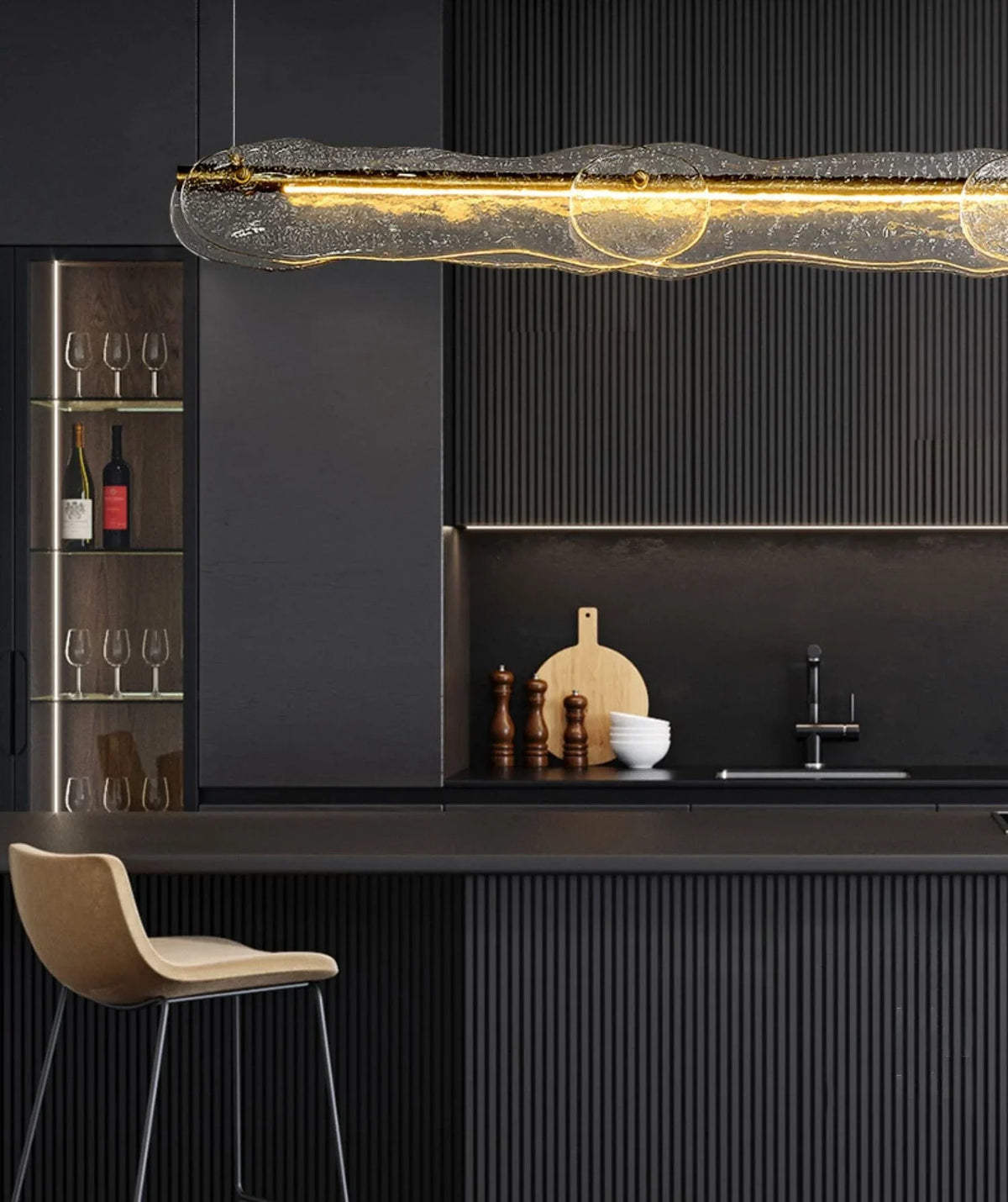 Metavaya Pendant light Dia 128cm x H 15cm / ∅ 50.3″ x H 5.9″ / Copper Water Ripple Glass Island Chandeliers 6938617781224 M2023081402-1