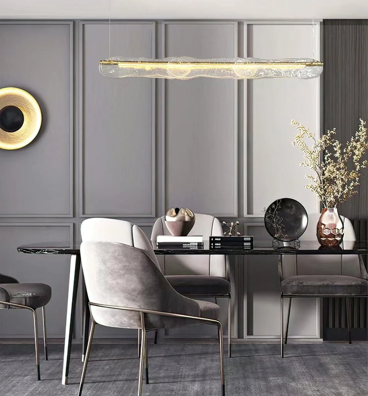 Metavaya Pendant light Dia 128cm x H 15cm / ∅ 50.3″ x H 5.9″ / Copper Water Ripple Glass Island Chandeliers 6938617781224 M2023081402-1