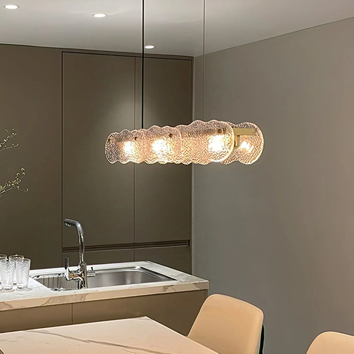 Metavaya Pendant light Dia 128cm x H 15cm / ∅ 50.3″ x H 5.9″ / Copper Water Ripple Glass Island Chandeliers 6938617781224 M2023081402-1