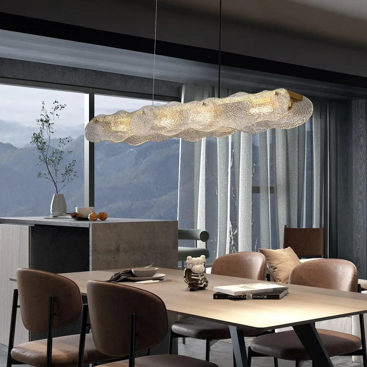 Metavaya Pendant light Dia 128cm x H 15cm / ∅ 50.3″ x H 5.9″ / Copper Water Ripple Glass Island Chandeliers 6938617781224 M2023081402-1