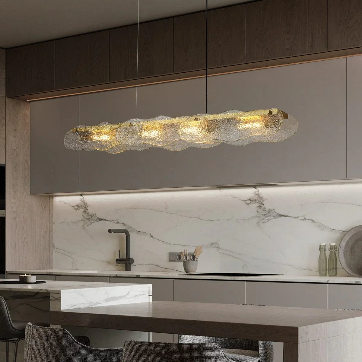 Metavaya Pendant light Dia 128cm x H 15cm / ∅ 50.3″ x H 5.9″ / Copper Water Ripple Glass Island Chandeliers 6938617781224 M2023081402-1