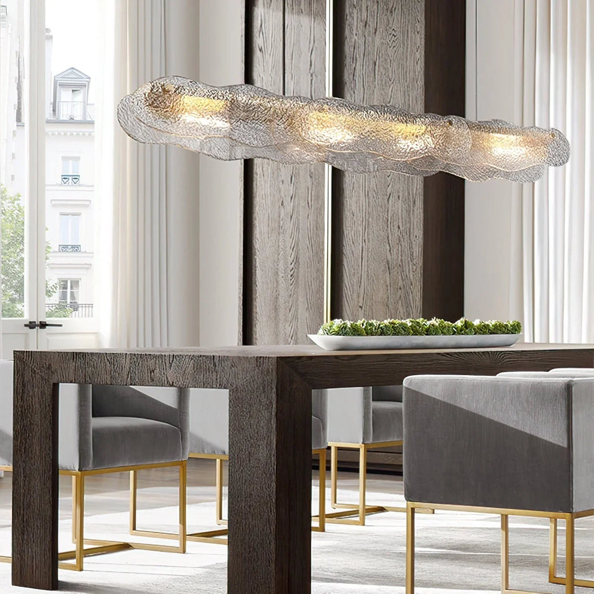 Metavaya Pendant light Dia 128cm x H 15cm / ∅ 50.3″ x H 5.9″ / Copper Water Ripple Glass Island Chandeliers 6938617781224 M2023081402-1