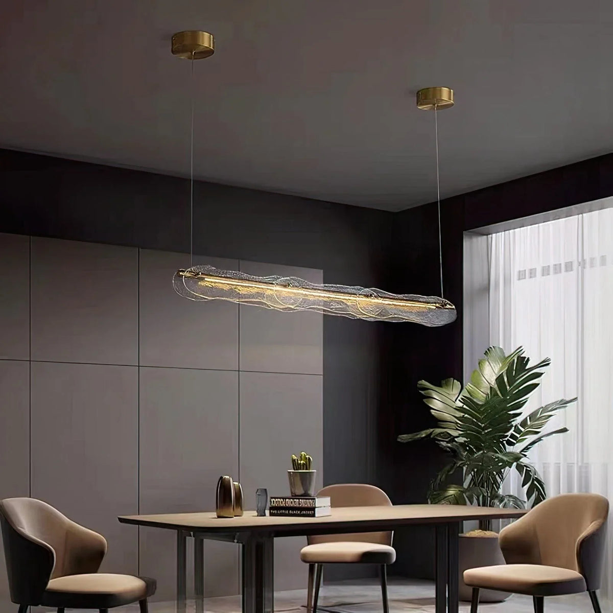 Metavaya Pendant light Dia 128cm x H 15cm / ∅ 50.3″ x H 5.9″ / Copper Water Ripple Glass Island Chandeliers 6938617781224 M2023081402-1