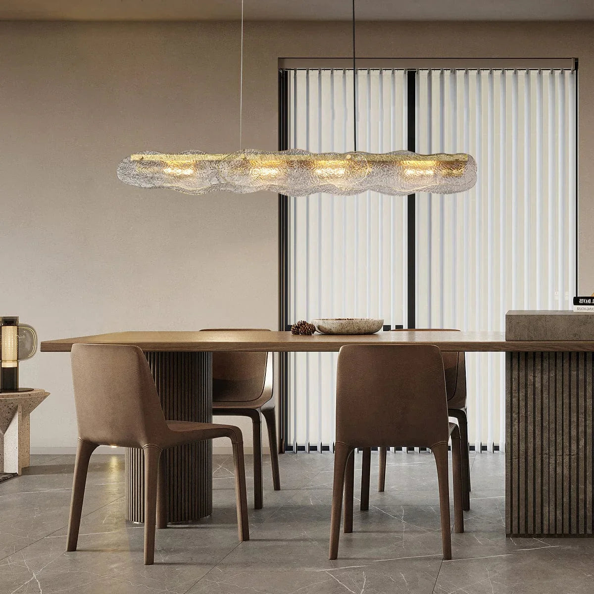 Metavaya Pendant light Dia 128cm x H 15cm / ∅ 50.3″ x H 5.9″ / Copper Water Ripple Glass Island Chandeliers 6938617781224 M2023081402-1
