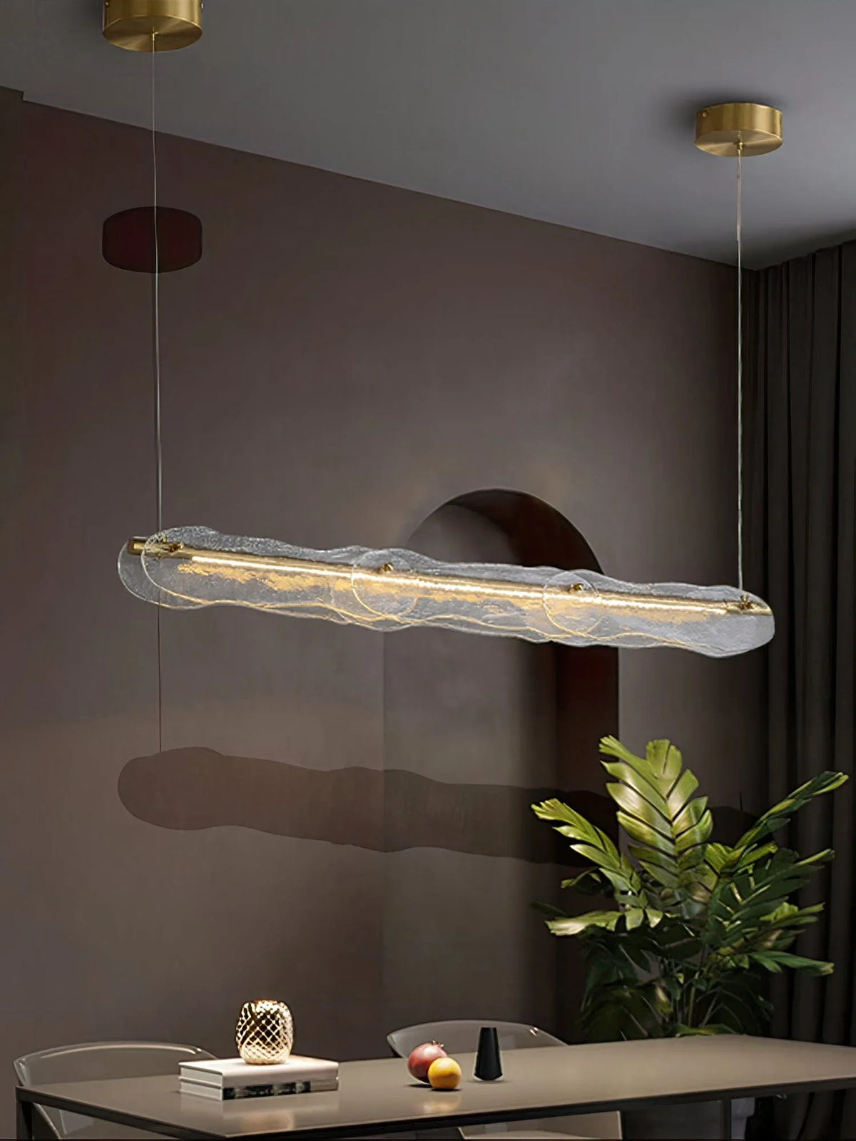 Metavaya Pendant light Dia 128cm x H 15cm / ∅ 50.3″ x H 5.9″ / Copper Water Ripple Glass Island Chandeliers 6938617781224 M2023081402-1