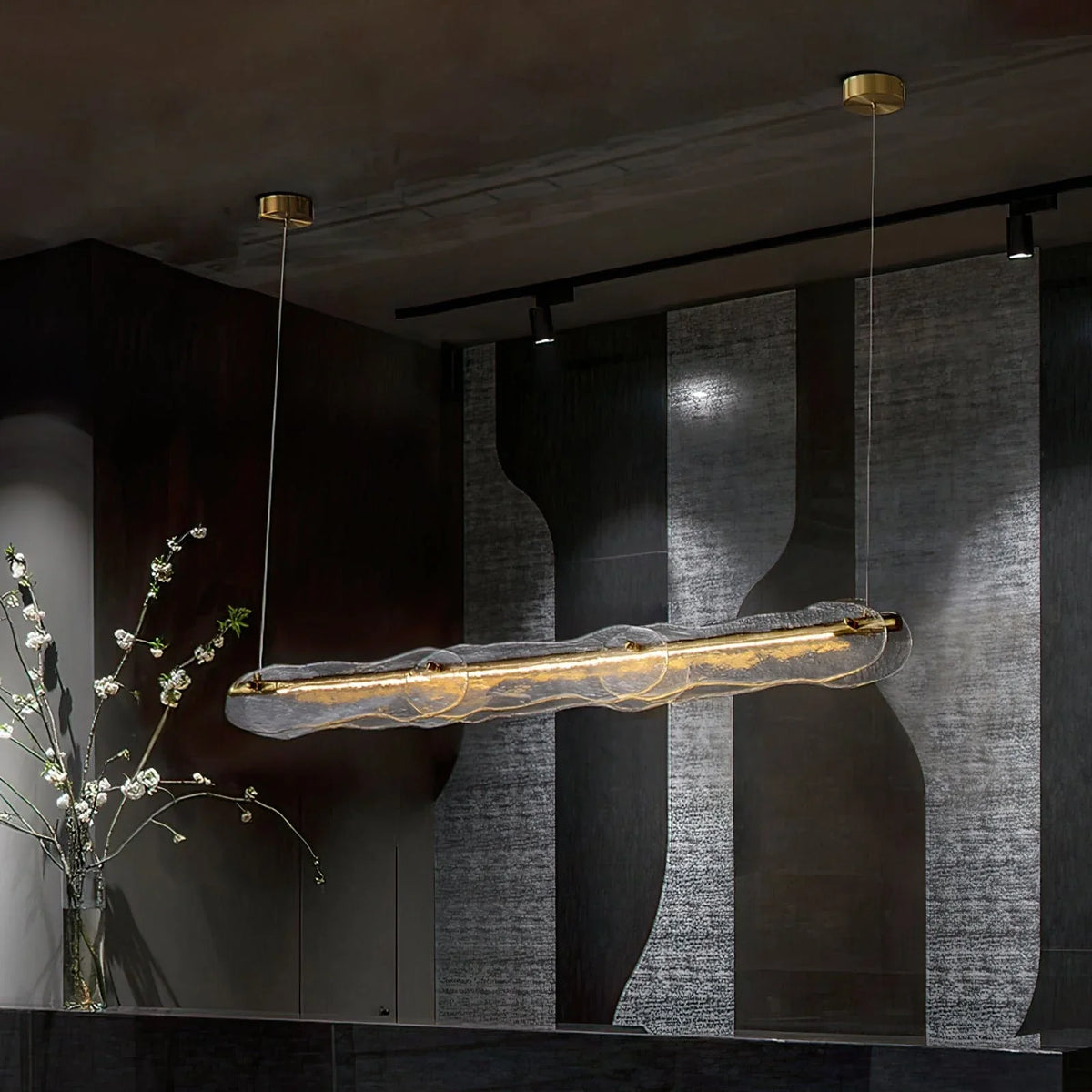Metavaya Pendant light Dia 128cm x H 15cm / ∅ 50.3″ x H 5.9″ / Copper Water Ripple Glass Island Chandeliers 6938617781224 M2023081402-1