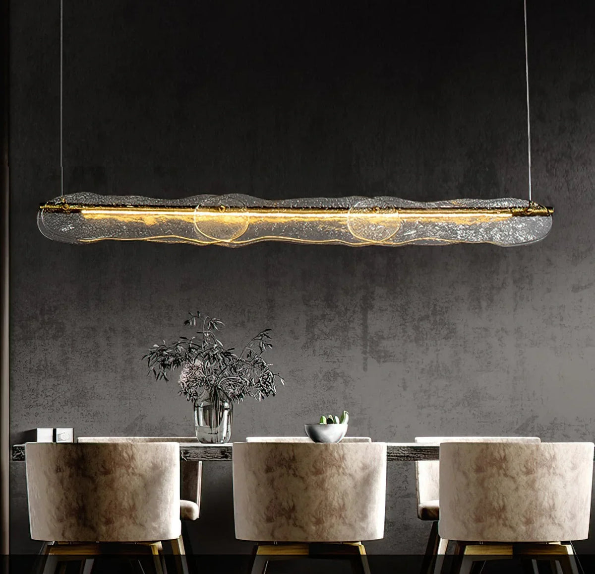 Metavaya Pendant light Dia 128cm x H 15cm / ∅ 50.3″ x H 5.9″ / Copper Water Ripple Glass Island Chandeliers 6938617781224 M2023081402-1