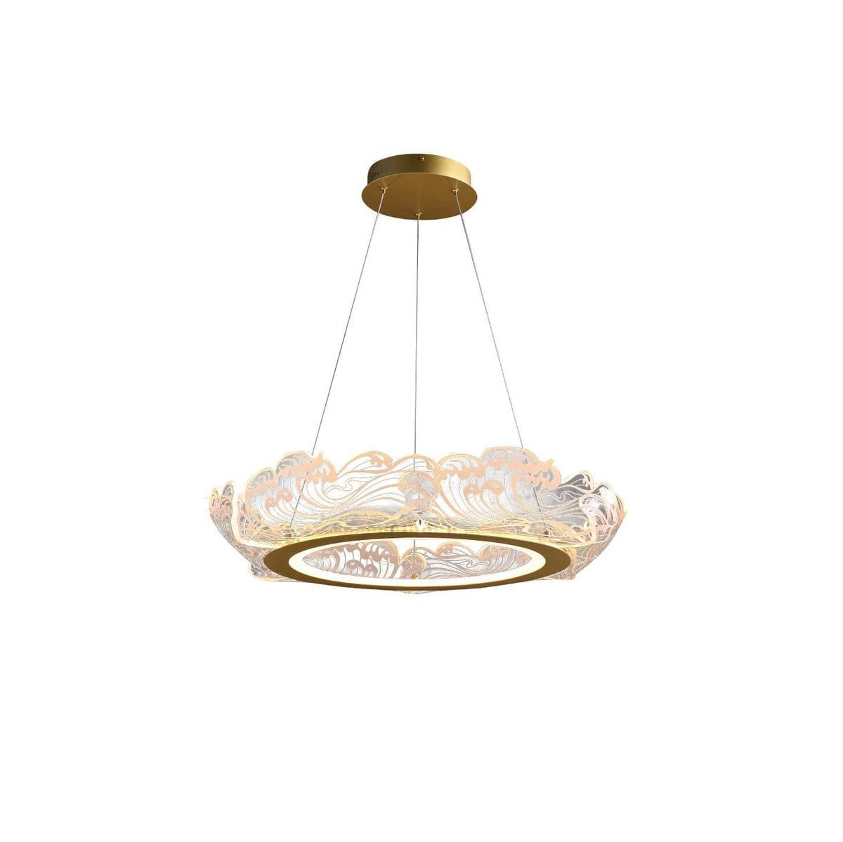 Metavaya Chandelier Dia 65cm x H 12cm / L 25.6″ x H 4.7″ / Gold / Warm White Wave shape LED chandelier 6938617801137 M2023101602-1