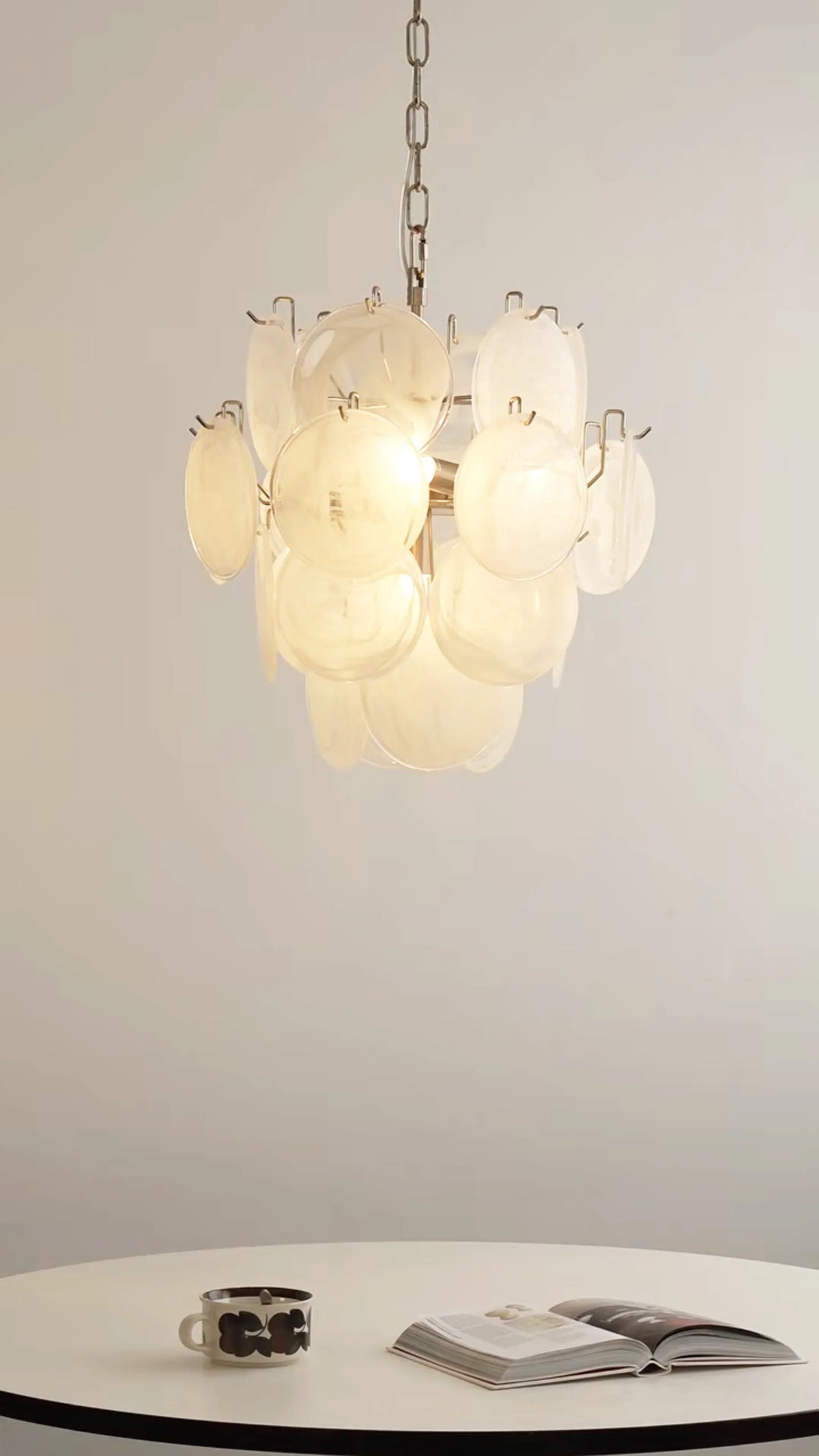 White Murano Disc Glass Chandelier - view 3 | Metavaya