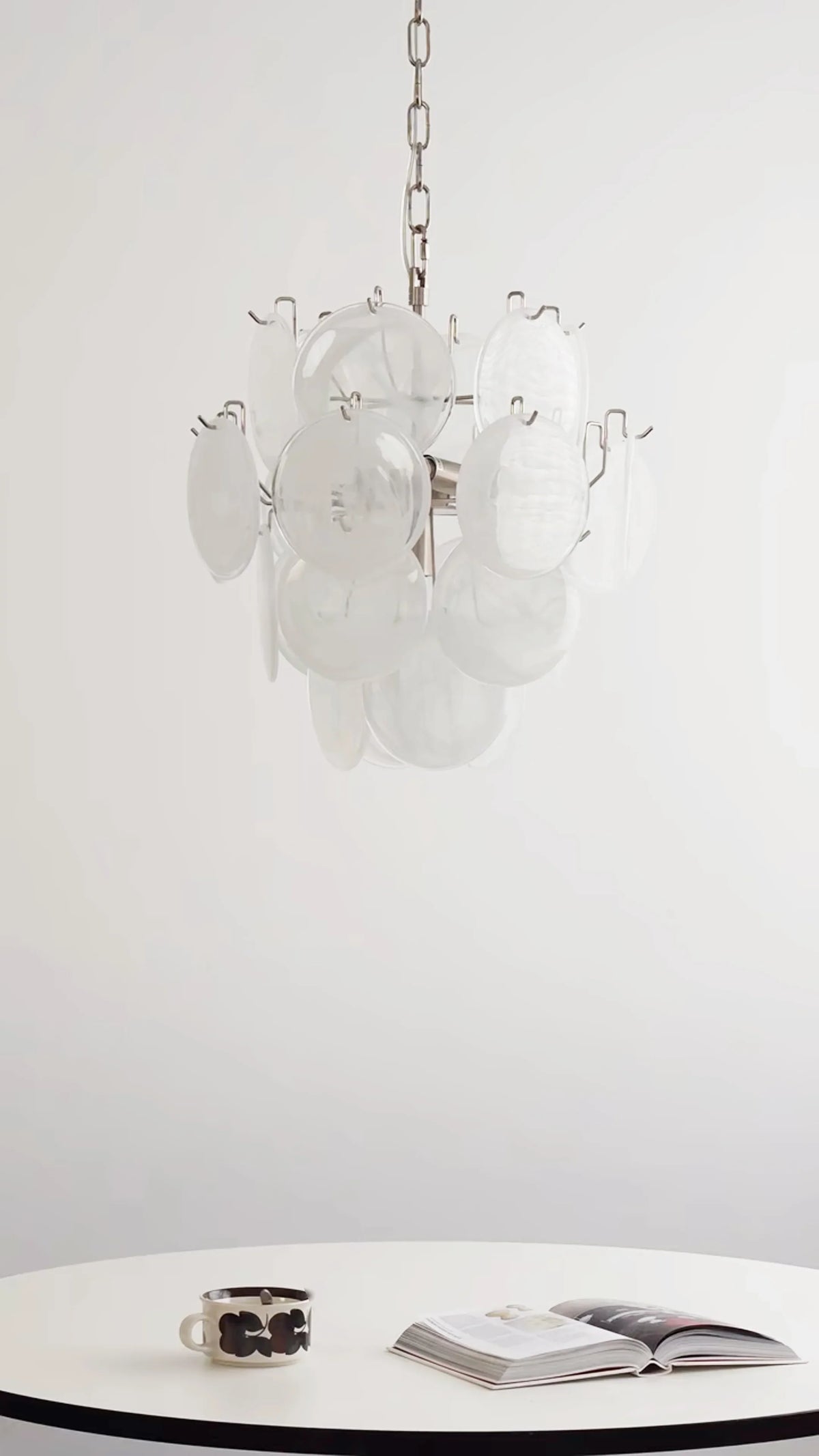 White Murano Disc Glass Chandelier - view 4 | Metavaya