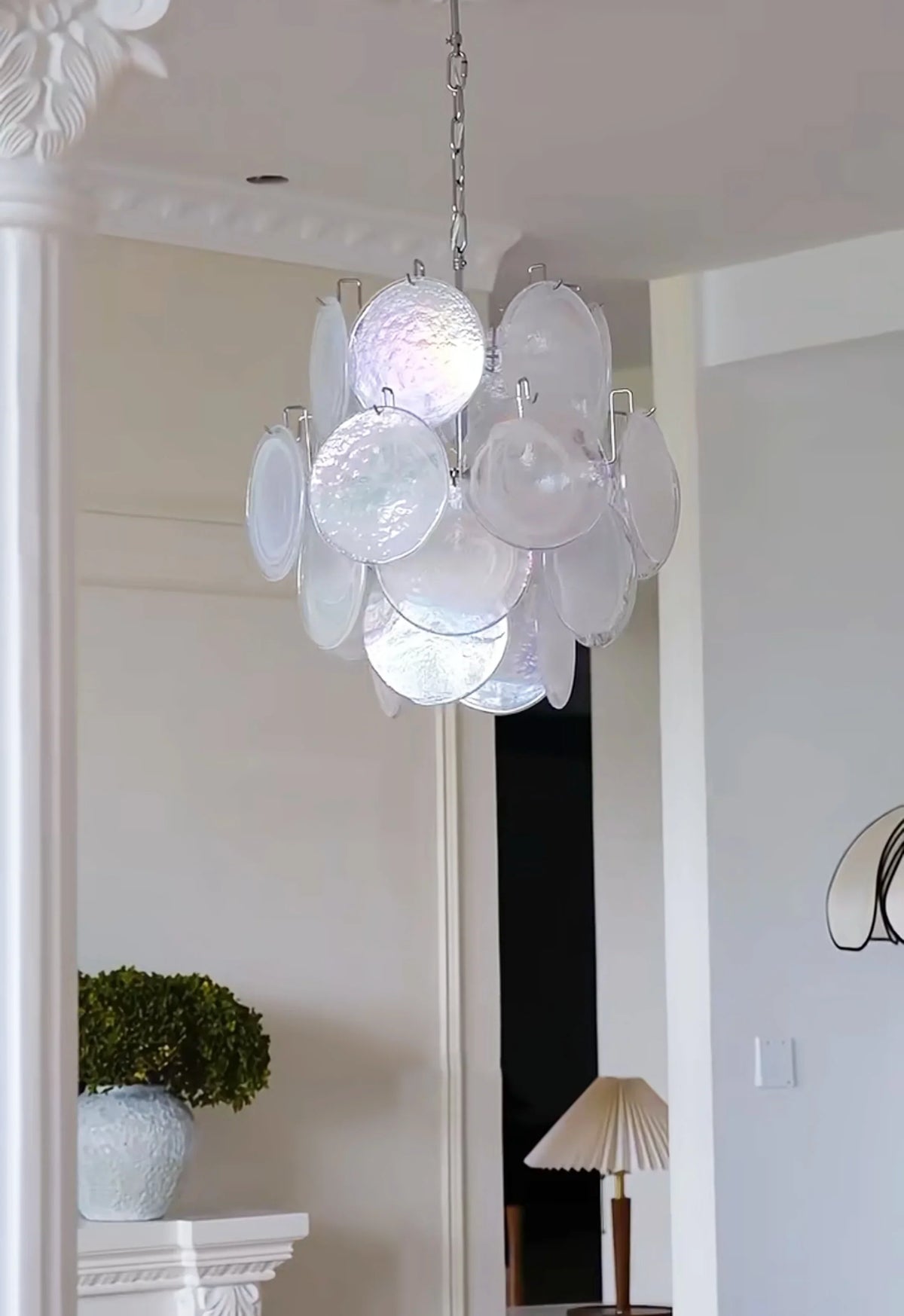 White Murano Disc Glass Chandelier - view 7 | Metavaya