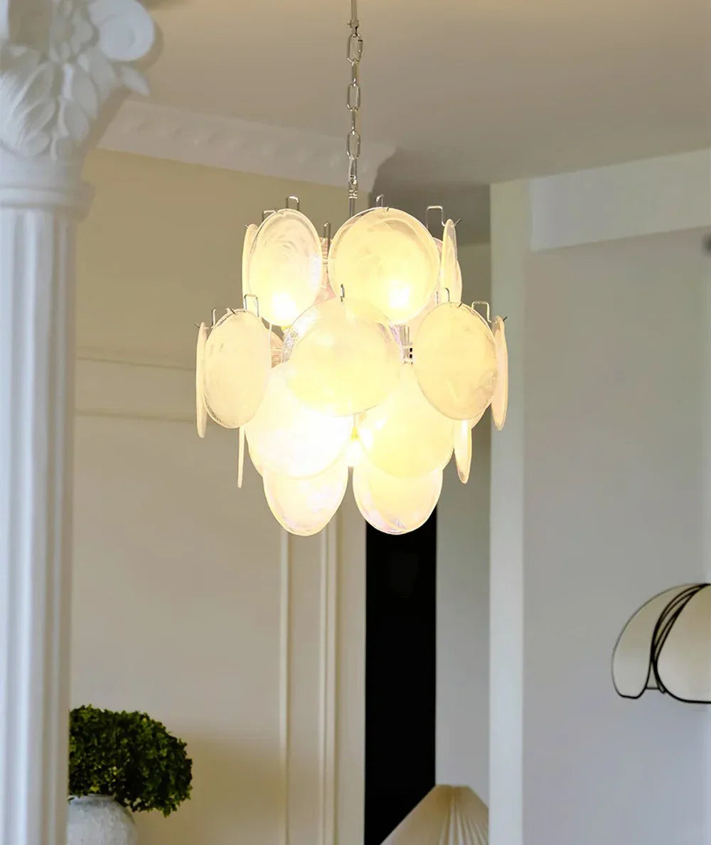White Murano Disc Glass Chandelier - view 5 | Metavaya