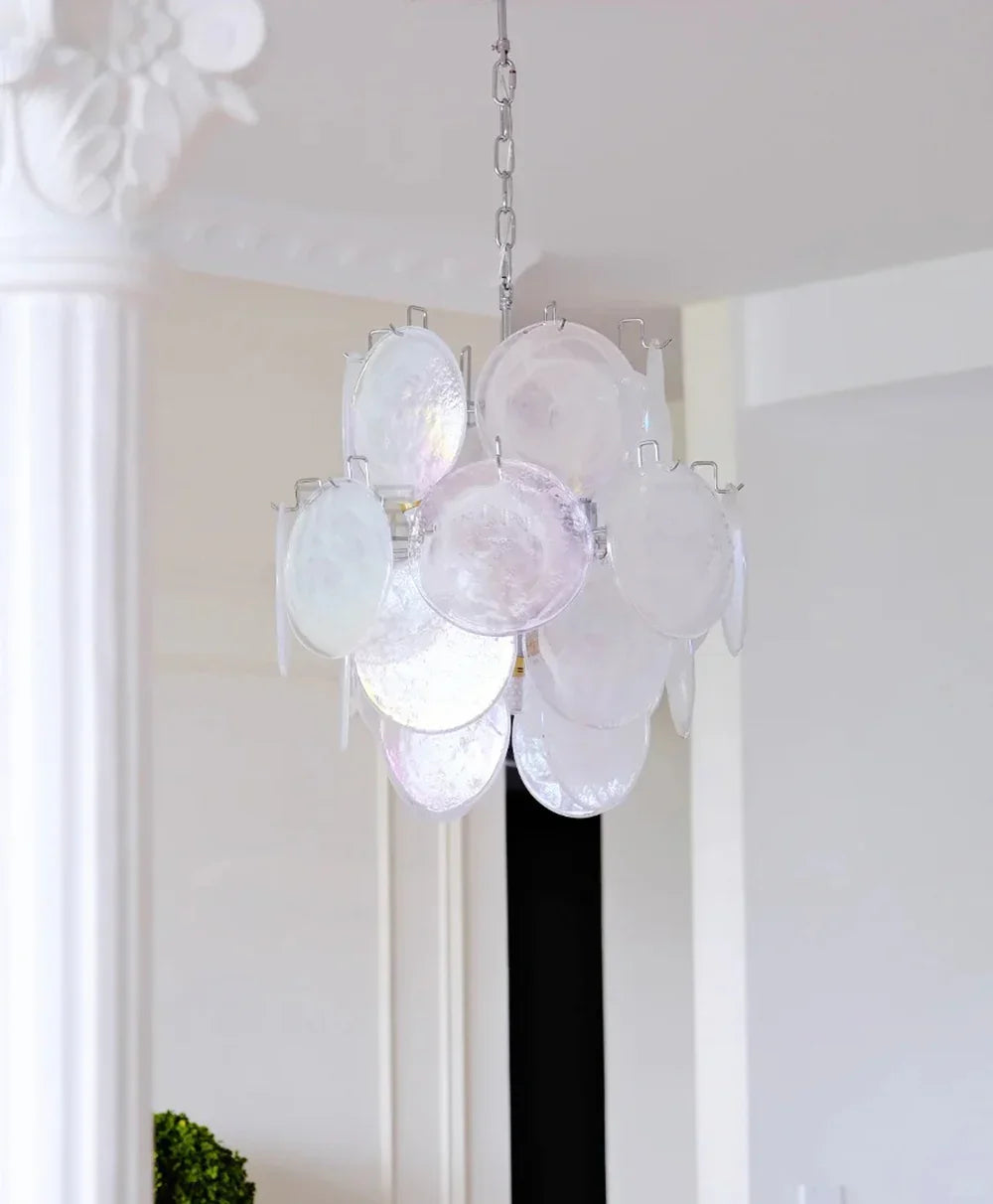 White Murano Disc Glass Chandelier - view 11 | Metavaya