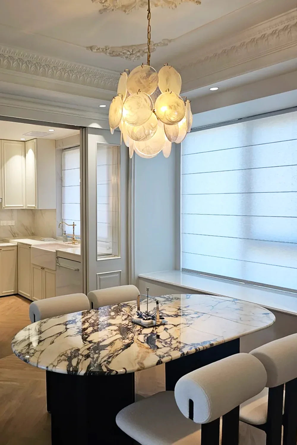 White Murano Disc Glass Chandelier - view 8 | Metavaya
