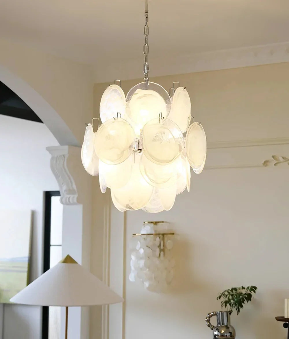 White Murano Disc Glass Chandelier - view 6 | Metavaya