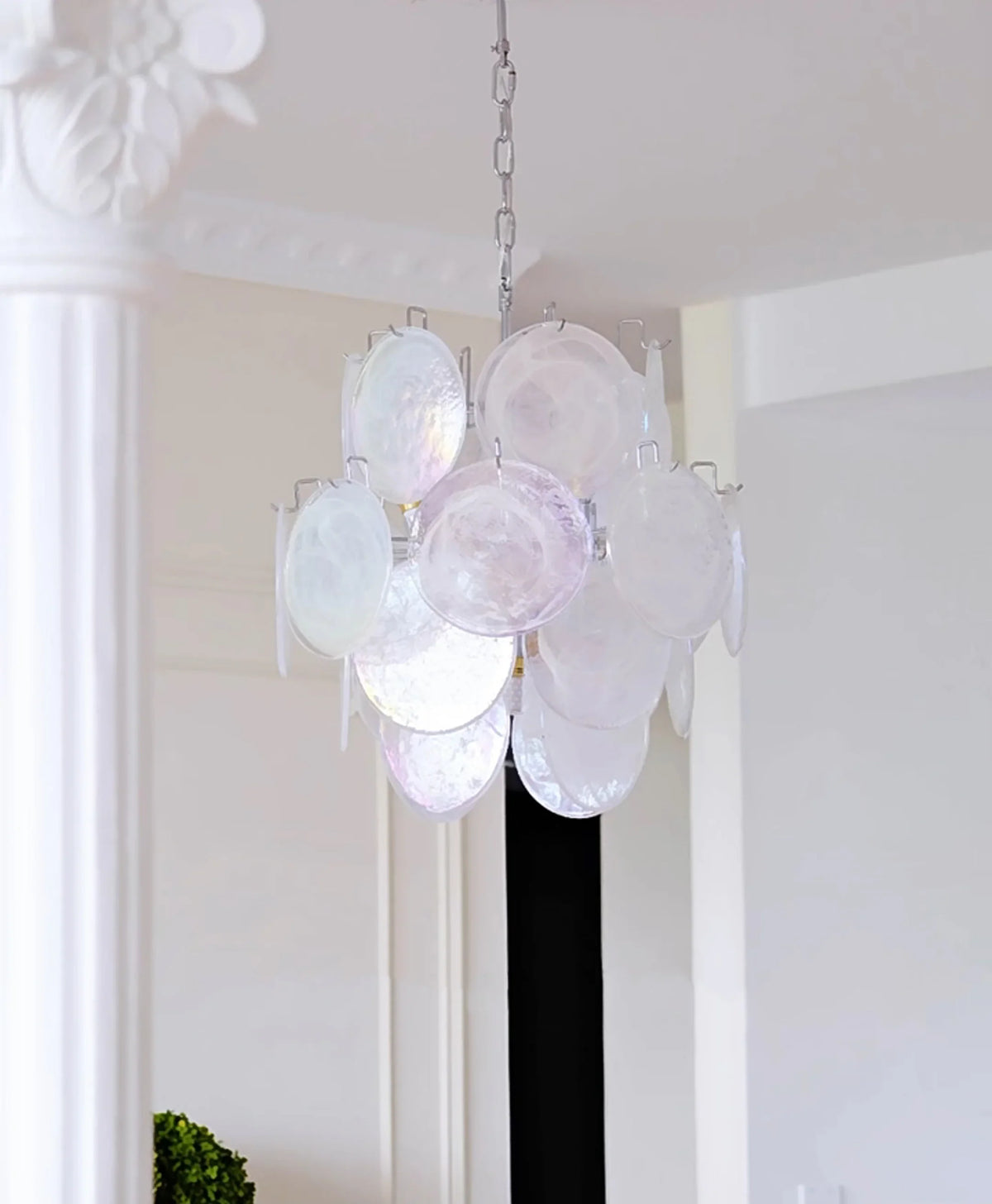 White Murano Disc Glass Chandelier - view 16 | Metavaya