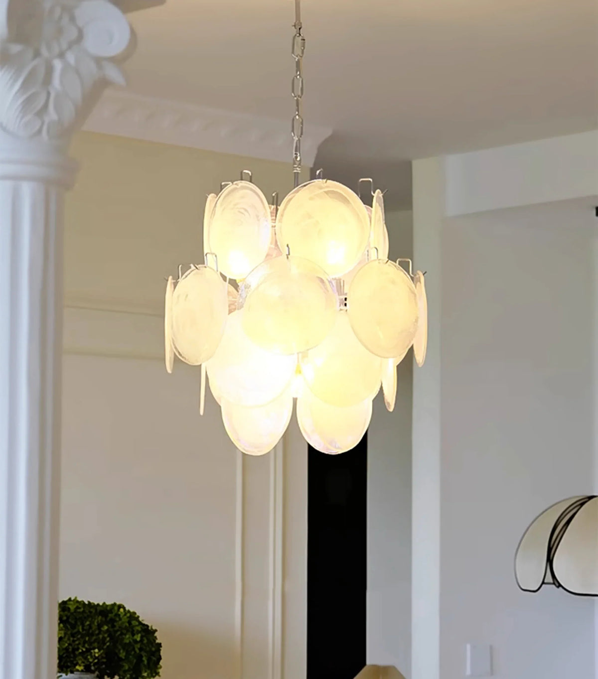 White Murano Disc Glass Chandelier - view 10 | Metavaya