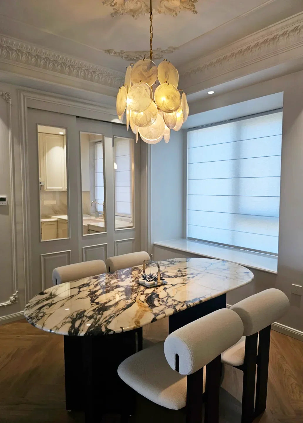 White Murano Disc Glass Chandelier - view 14 | Metavaya