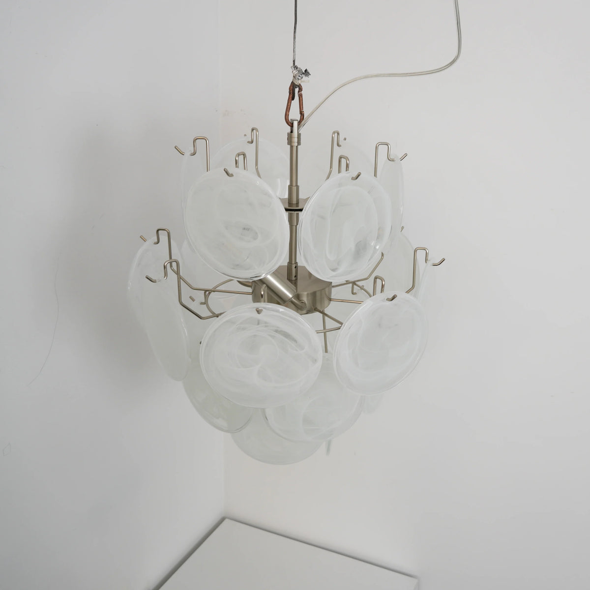 White Murano Disc Glass Chandelier - view 18 | Metavaya