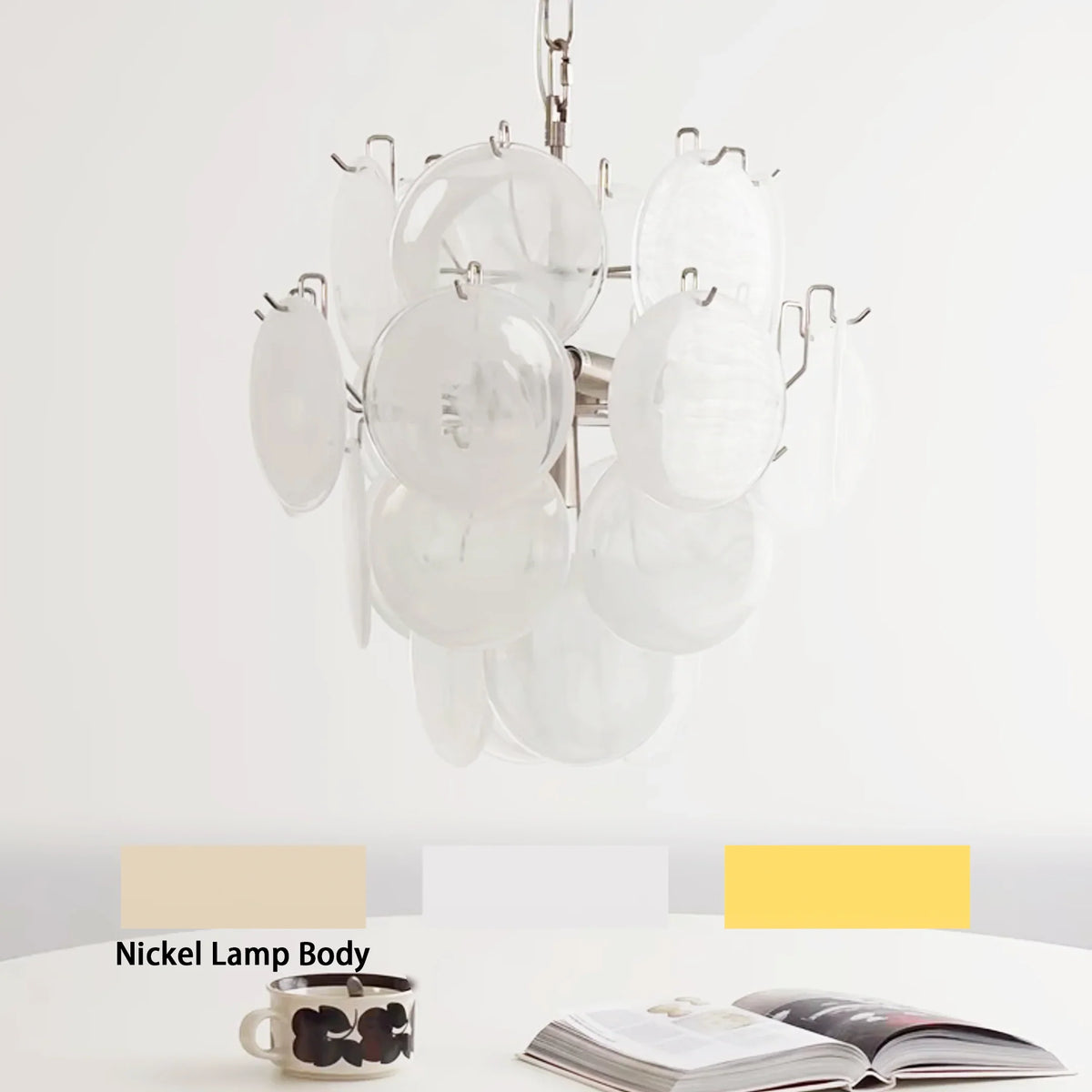 White Murano Disc Glass Chandelier - view 23 | Metavaya