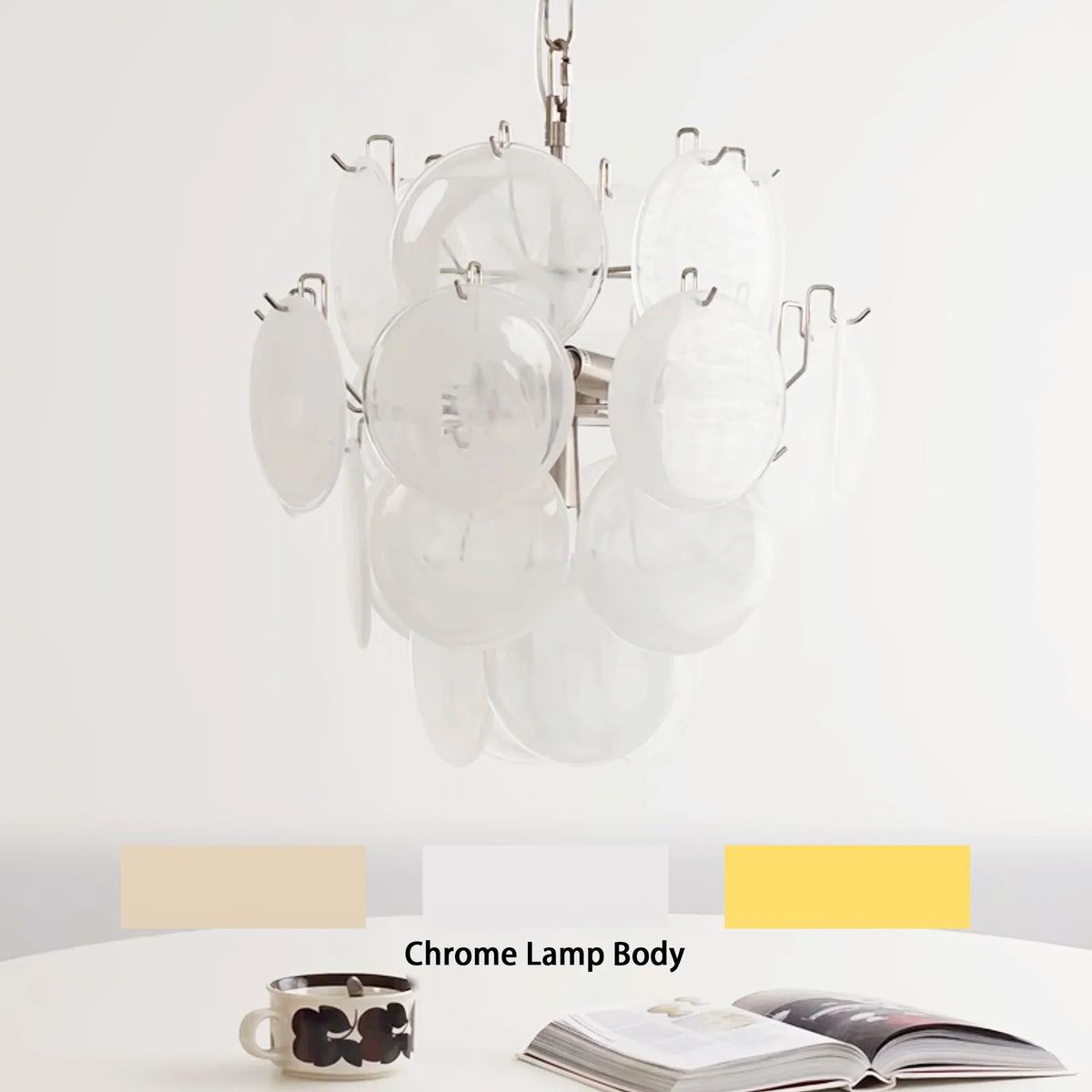 White Murano Disc Glass Chandelier - view 24 | Metavaya