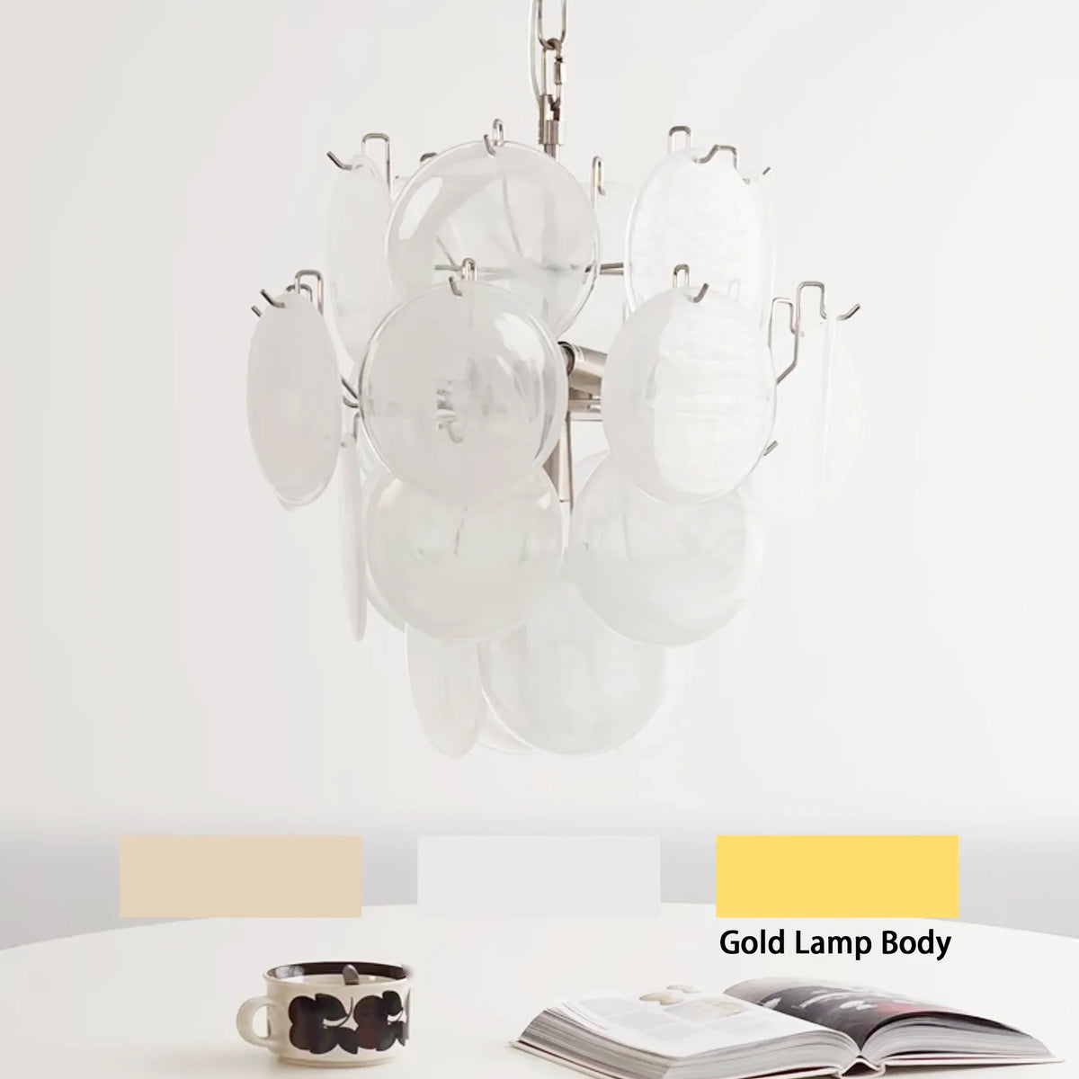 White Murano Disc Glass Chandelier - view 25 | Metavaya