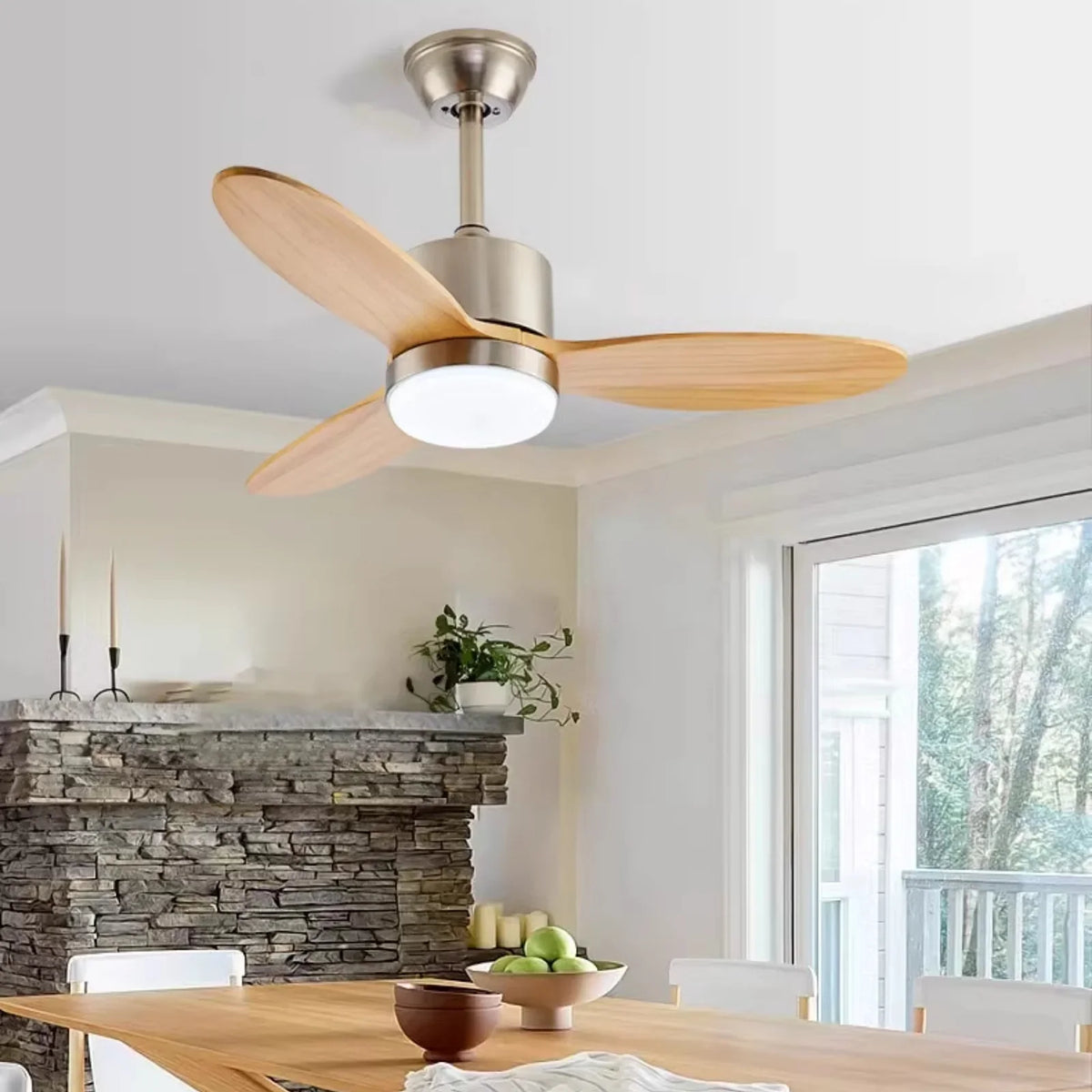 Wood Fan Blade Ceiling Fan Light - view 6 | Metavaya