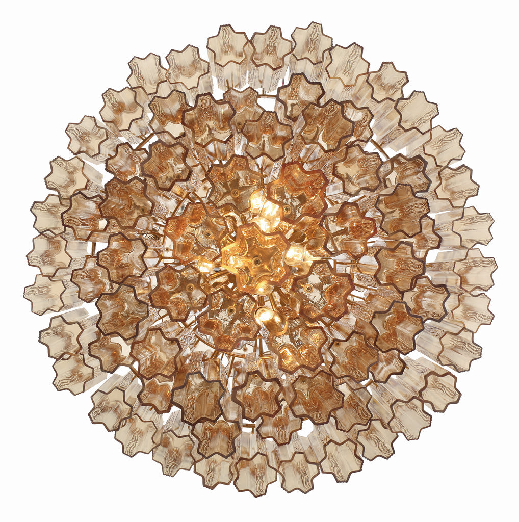 Addis Diamond Chandelier with amber glass, top view showing layered design