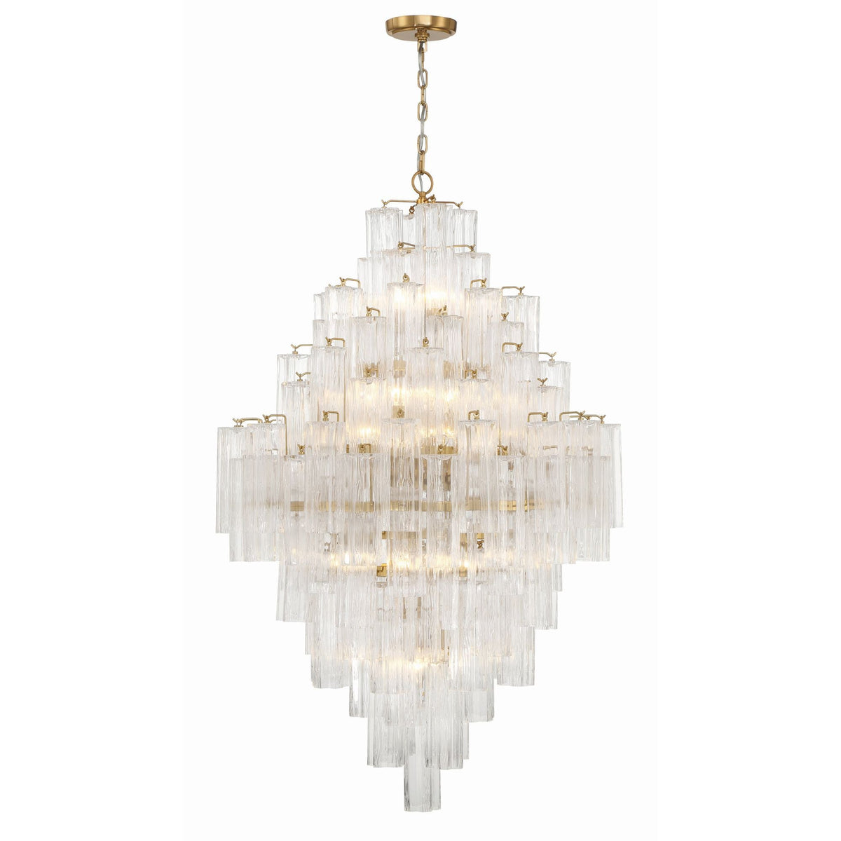 Addis Diamond Chandelier with clear glass, full front view on white background