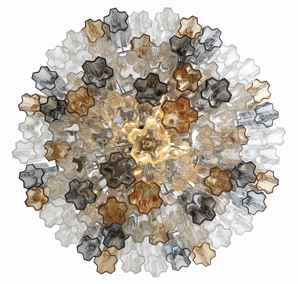 Addis Diamond Chandelier with mixed color glass, top view showing layered design