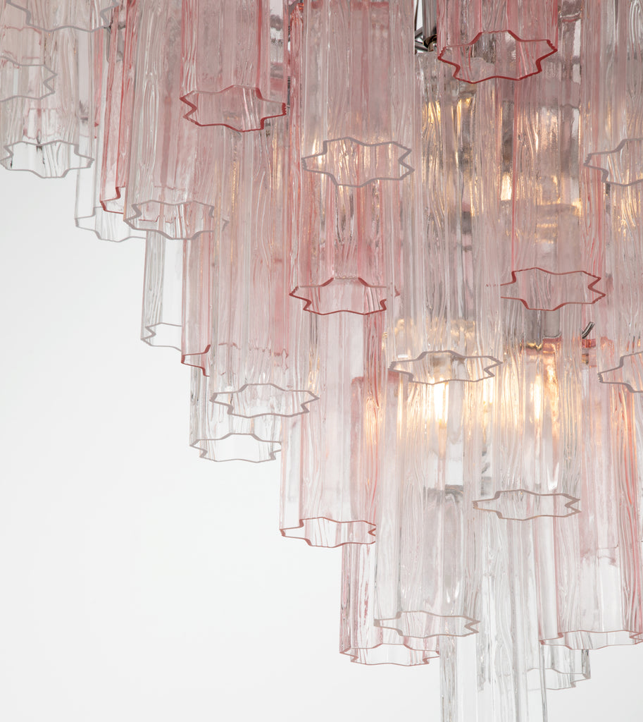 Addis Diamond Chandelier with pink glass, side view showing rippled texture